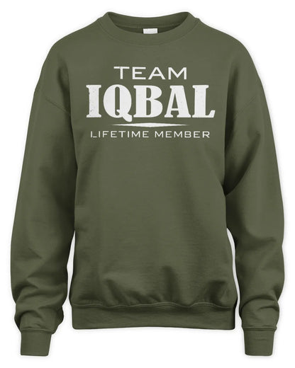 IQBAL BL62-K4-128 - Personalized “Team NAME Lifetime Member” - Unisex Sweatshirt - Military Green