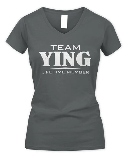 YING BL62-K4-128 - Personalized “Team NAME Lifetime Member” - Women's V-Neck T-Shirt - Charcoal