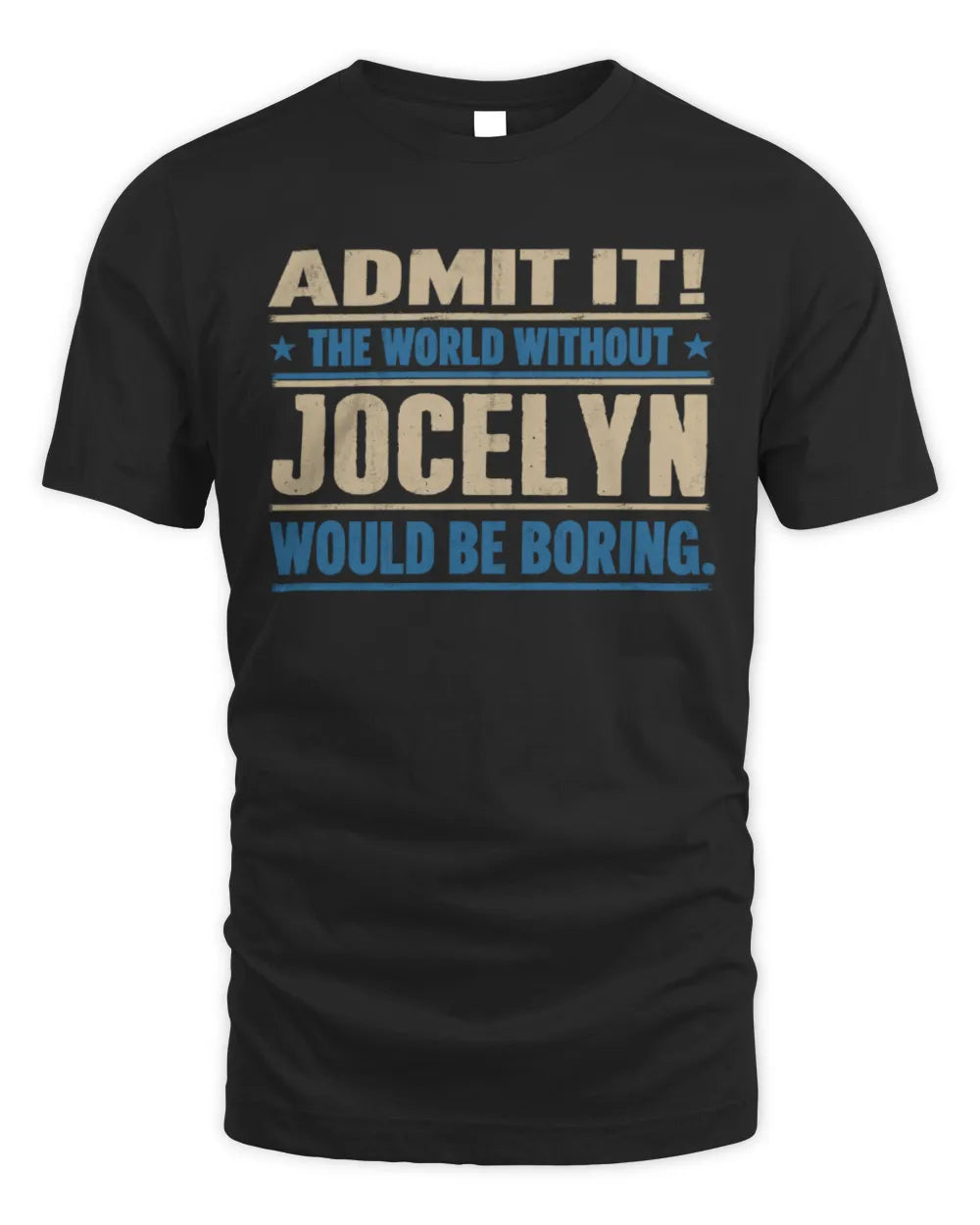 JOCELYN TP68-K2-968 – Personalized Funny Quote Apparel “The World Without NAME Would Be Boring” - Unisex Standard T-Shirt - Black