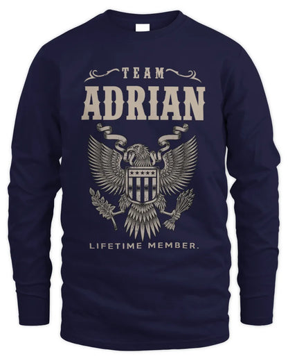 ADRIAN TP06-K82 – Personalized Classic Style Apparel “Team NAME Lifetime Member” - Men's Long Sleeved T-Shirt - Navy