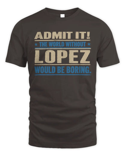 LOPEZ TP68-K2-968 – Personalized Funny Quote Apparel “The World Without NAME Would Be Boring” - Unisex Standard T-Shirt - Dark Chocolate