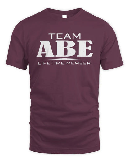 ABE BL62-K4-128 - Personalized “Team NAME Lifetime Member” - Unisex Standard T-Shirt - Maroon