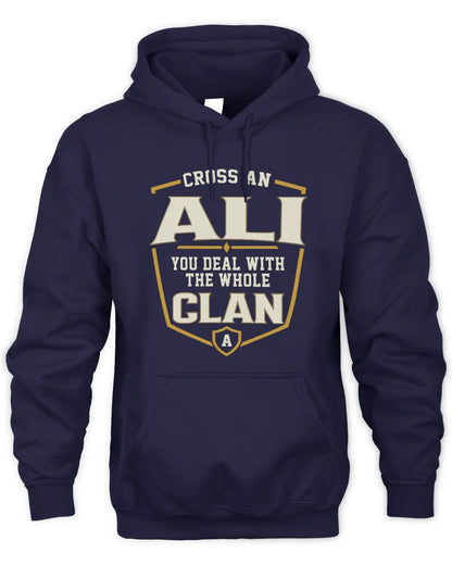 ALI NT1-K008 Cross A/An NAME, You Deal With the Whole Clan | Personalized Vintage T-Shirt - Unisex Hoodie - Navy