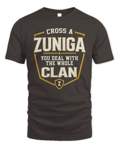 ZUNIGA NT1-K008 Cross A/An NAME, You Deal With the Whole Clan | Personalized Vintage T-Shirt - Unisex Standard T-Shirt - Dark Chocolate