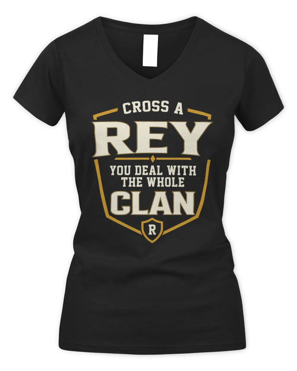 REY NT1-K008 Cross A/An NAME, You Deal With the Whole Clan | Personalized Vintage T-Shirt - Women's V-Neck T-Shirt - Black