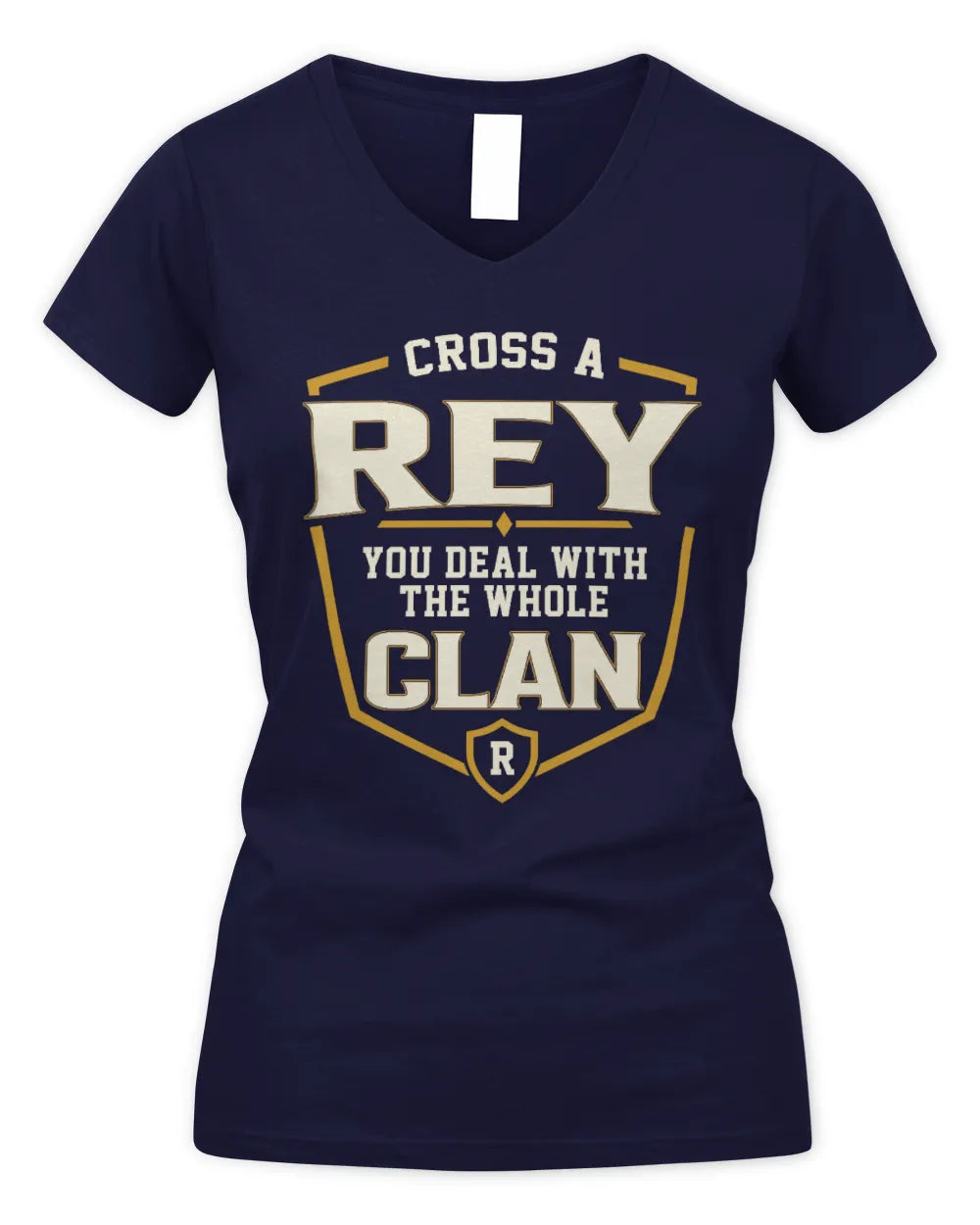 REY NT1-K008 Cross A/An NAME, You Deal With the Whole Clan | Personalized Vintage T-Shirt - Women's V-Neck T-Shirt - Navy