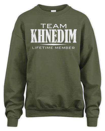 KHNEDIM BL62-K4-128 - Personalized “Team NAME Lifetime Member” - Unisex Sweatshirt - Military Green