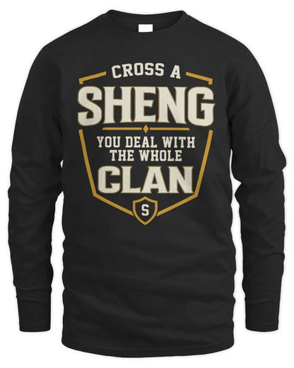 SHENG NT1-K008 Cross A/An NAME, You Deal With the Whole Clan | Personalized Vintage T-Shirt - Men's Long Sleeved T-Shirt - Black