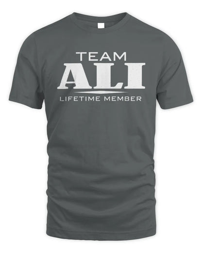 ALI BL62-K4-128 - Personalized “Team NAME Lifetime Member” - Unisex Standard T-Shirt - Charcoal
