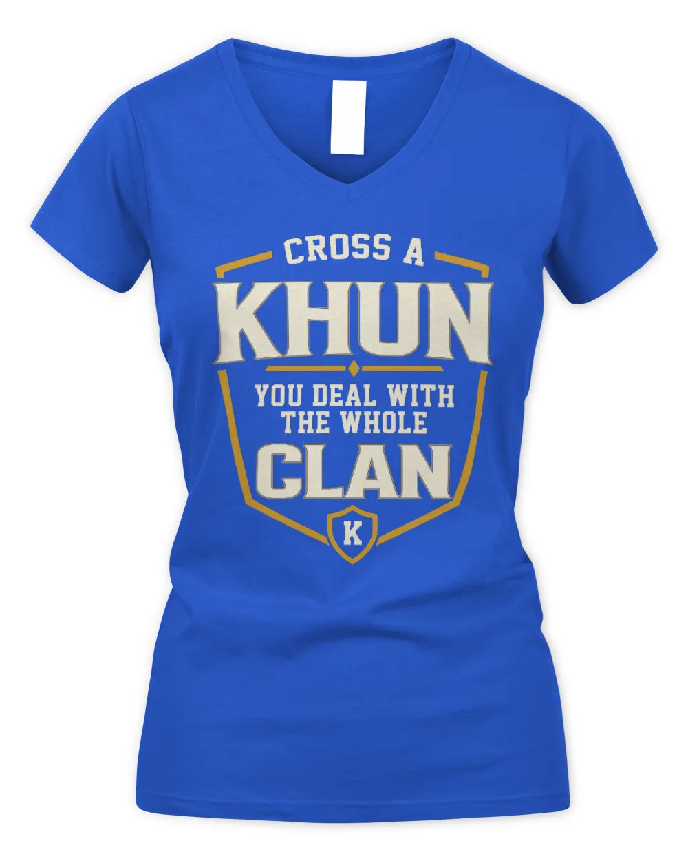 KHUN NT1-K008 Cross A/An NAME, You Deal With the Whole Clan | Personalized Vintage T-Shirt - Women's V-Neck T-Shirt - Royal