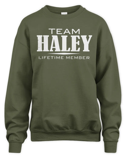 HALEY BL62-K4-128 - Personalized “Team NAME Lifetime Member” - Unisex Sweatshirt - Military Green