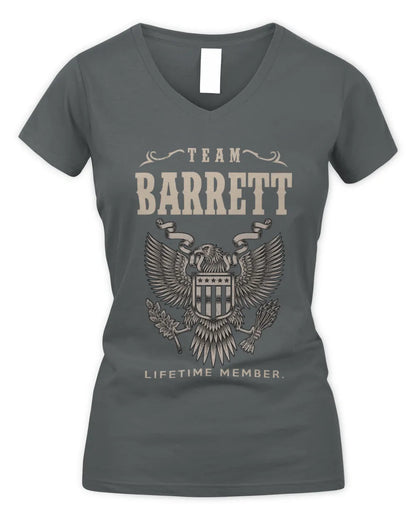 BARRETT TP06-K82 – Personalized Classic Style Apparel “Team NAME Lifetime Member” - Women's V-Neck T-Shirt - Charcoal