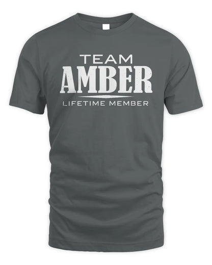 AMBER BL62-K4-128 - Personalized “Team NAME Lifetime Member” - Unisex Standard T-Shirt - Charcoal