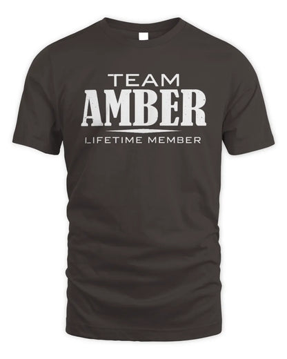 AMBER BL62-K4-128 - Personalized “Team NAME Lifetime Member” - Unisex Standard T-Shirt - Dark Chocolate