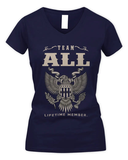 ALL TP06-K82 – Personalized Classic Style Apparel “Team NAME Lifetime Member” - Women's V-Neck T-Shirt - Navy