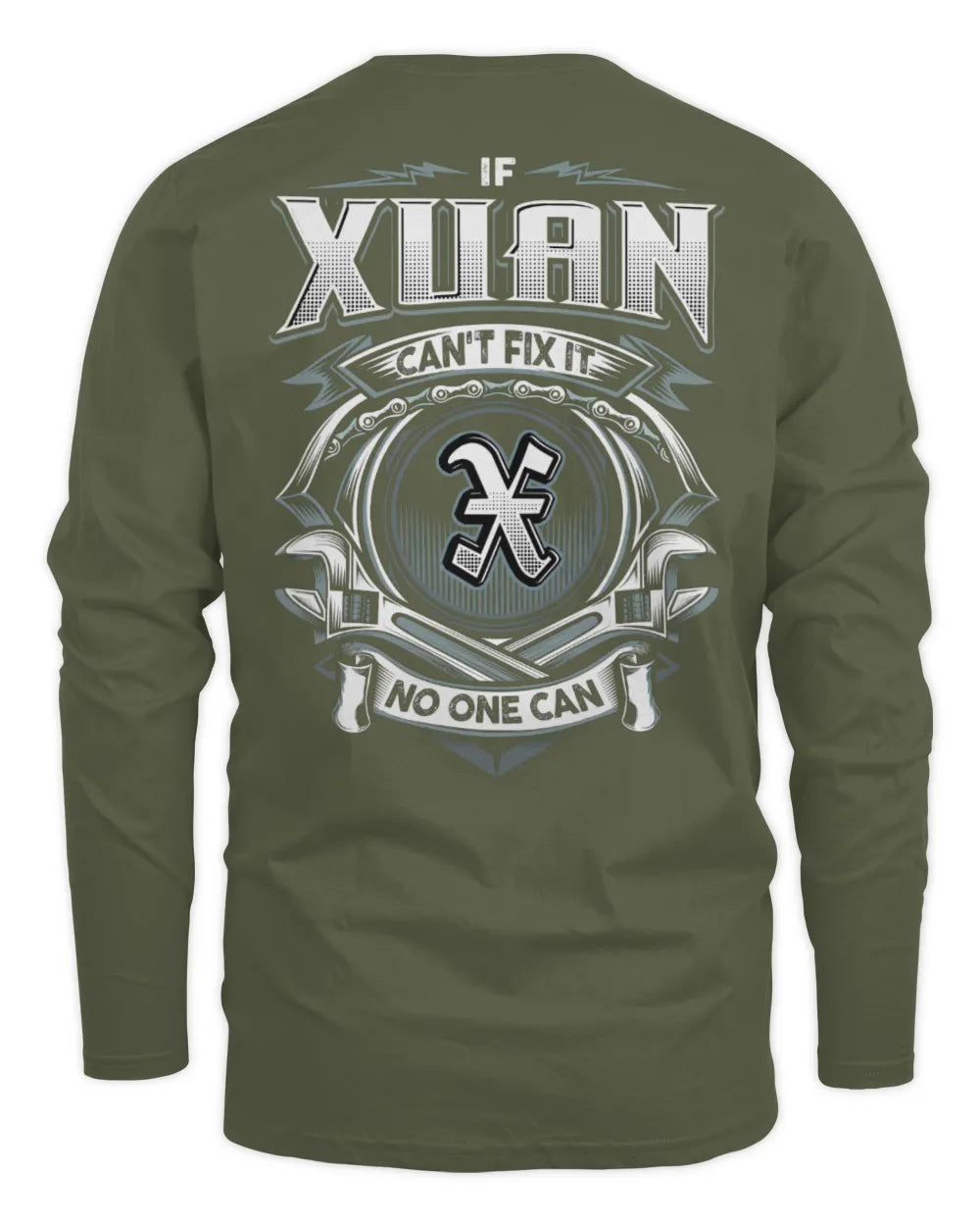 XUAN AP81-K4-626 - Personalized Ahmed Quote Apparel “If Ahmed Can't Fix It, No One Can” - Men's Long Sleeved T-Shirt - Military Green