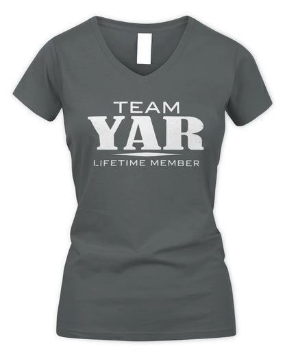 YAR BL62-K4-128 - Personalized “Team NAME Lifetime Member” - Women's V-Neck T-Shirt - Charcoal