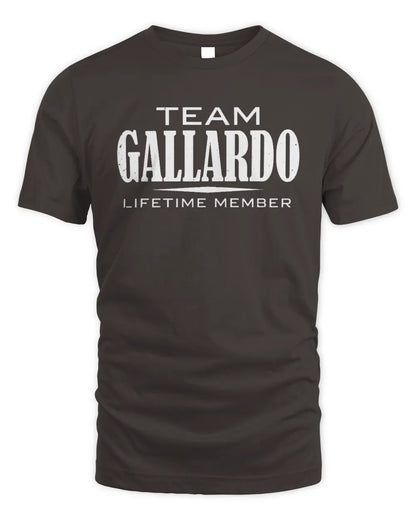GALLARDO BL62-K4-128 - Personalized “Team NAME Lifetime Member” - Unisex Standard T-Shirt - Dark Chocolate