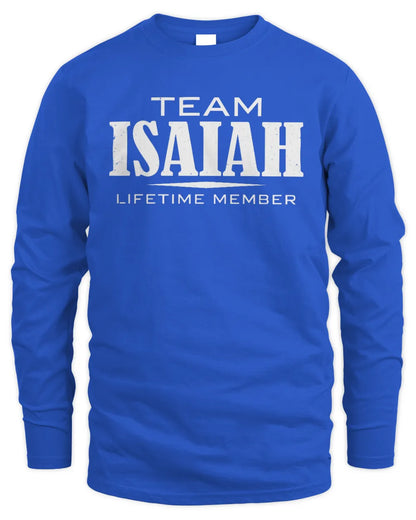 ISAIAH BL62-K4-128 - Personalized “Team NAME Lifetime Member” - Men's Long Sleeved T-Shirt - Royal