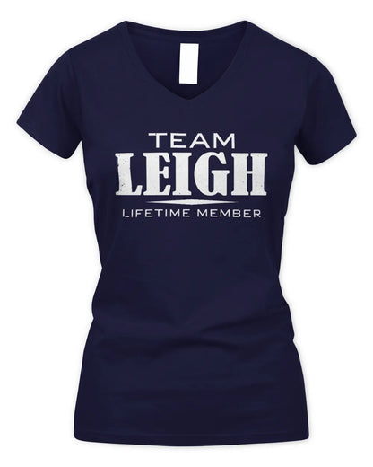 LEIGH BL62-K4-128 - Personalized “Team NAME Lifetime Member” - Women's V-Neck T-Shirt - Navy