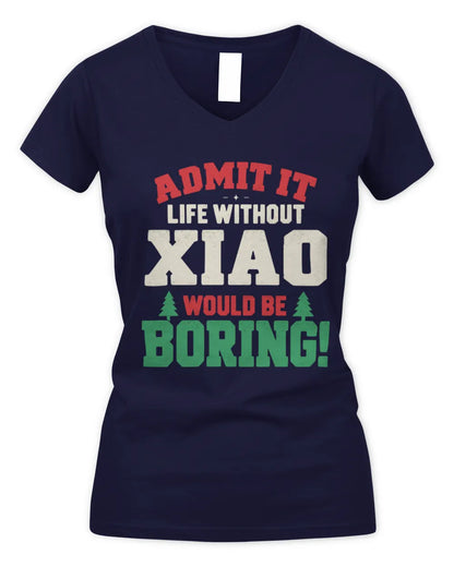 XIAO P5 TH08 Christmas T-Shirt – “Life Without NAME Would Be Boring” - Women's V-Neck T-Shirt - Navy