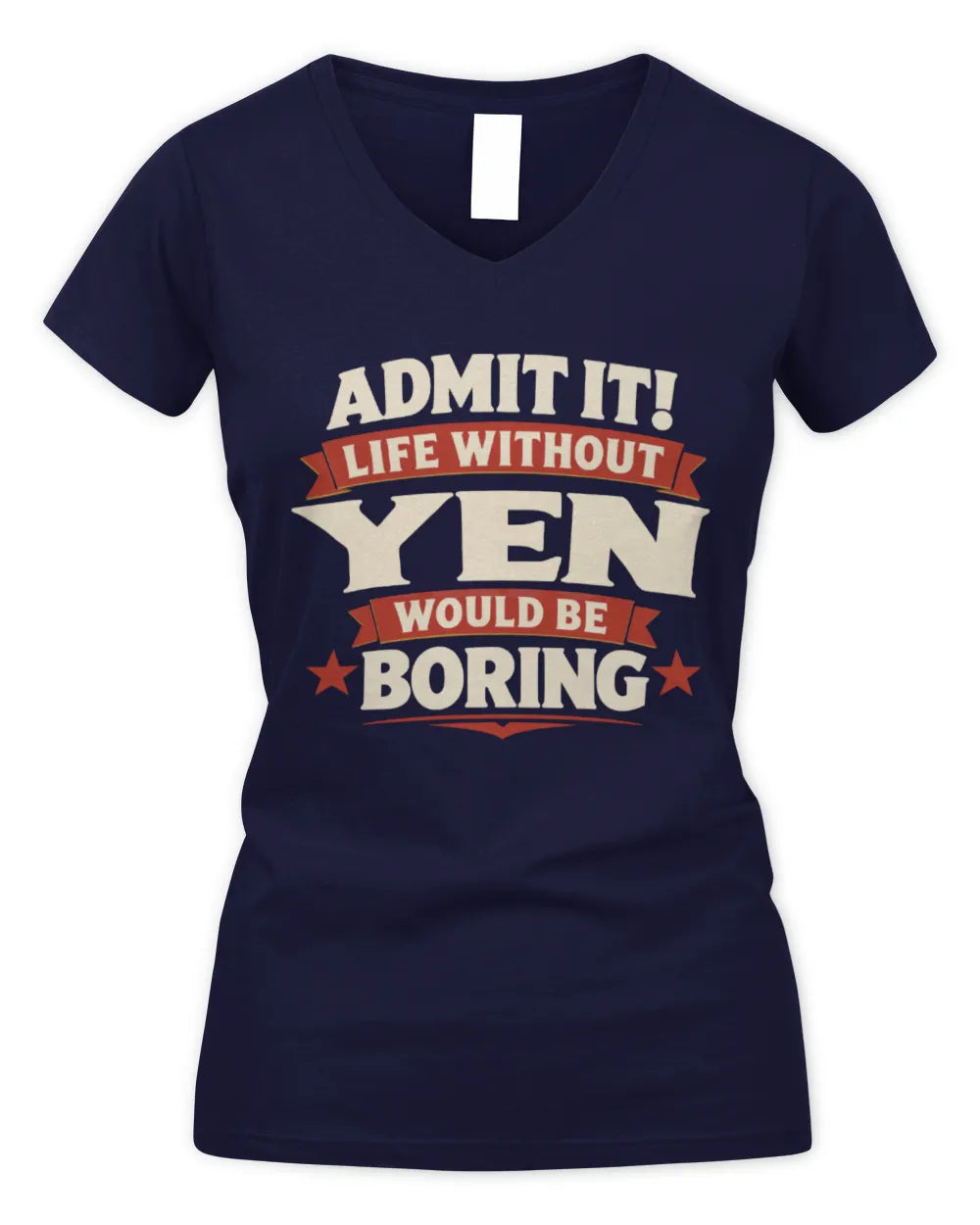 YEN P4 KT003 Personalized Funny Quote Apparel “Life Without NAME Would Be Boring” - Women's V-Neck T-Shirt - Navy