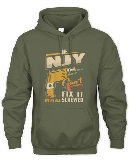 NJY TP22-K4-228 - Personalized Handyman T-Shirt “If AARON Can’t Fix It, We’re All Screwed” - Unisex Hoodie - Military Green