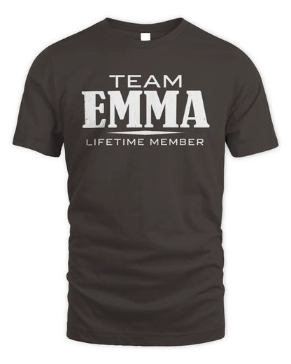EMMA BL62-K4-128 - Personalized “Team NAME Lifetime Member” - Unisex Standard T-Shirt - Dark Chocolate