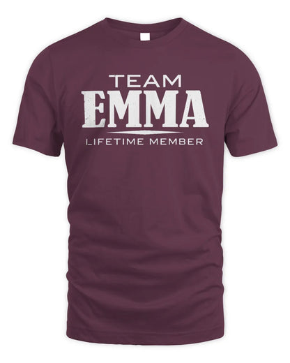 EMMA BL62-K4-128 - Personalized “Team NAME Lifetime Member” - Unisex Standard T-Shirt - Maroon