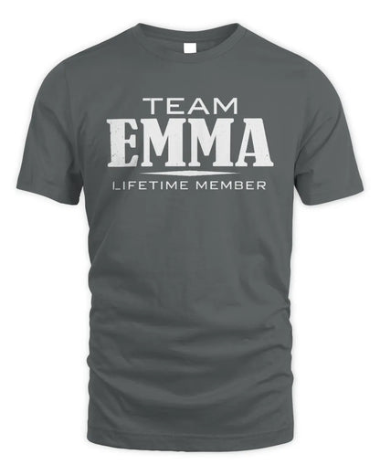 EMMA BL62-K4-128 - Personalized “Team NAME Lifetime Member” - Unisex Standard T-Shirt - Charcoal