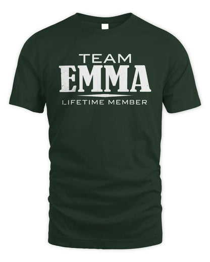 EMMA BL62-K4-128 - Personalized “Team NAME Lifetime Member” - Unisex Standard T-Shirt - Forest Green