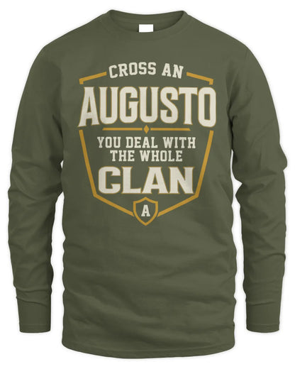 AUGUSTO NT1-K008 Cross A/An NAME, You Deal With the Whole Clan | Personalized Vintage T-Shirt - Men's Long Sleeved T-Shirt - Military Green