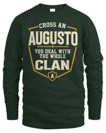 AUGUSTO NT1-K008 Cross A/An NAME, You Deal With the Whole Clan | Personalized Vintage T-Shirt - Men's Long Sleeved T-Shirt - Forest Green