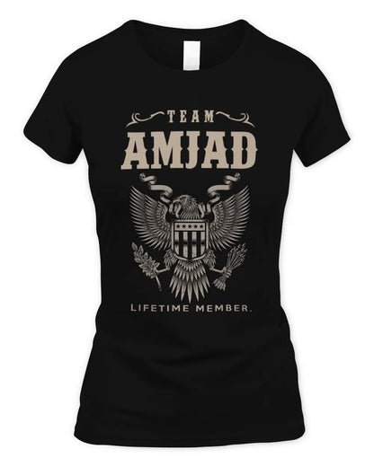 AMJAD TP06-K82 – Personalized Classic Style Apparel “Team NAME Lifetime Member” - Women's Standard T-Shirt - Black