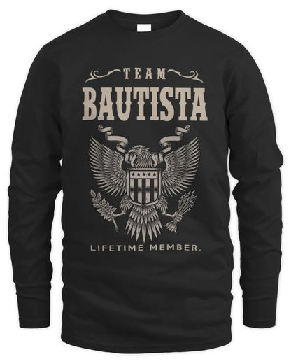BAUTISTA TP06-K82 – Personalized Classic Style Apparel “Team NAME Lifetime Member” - Men's Long Sleeved T-Shirt - Black