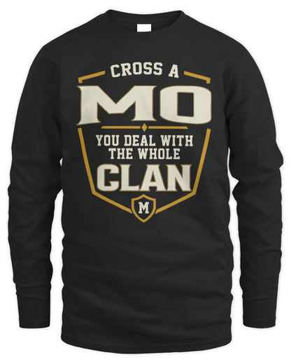 MO NT1-K008 Cross A/An NAME, You Deal With the Whole Clan | Personalized Vintage T-Shirt - Men's Long Sleeved T-Shirt - Black