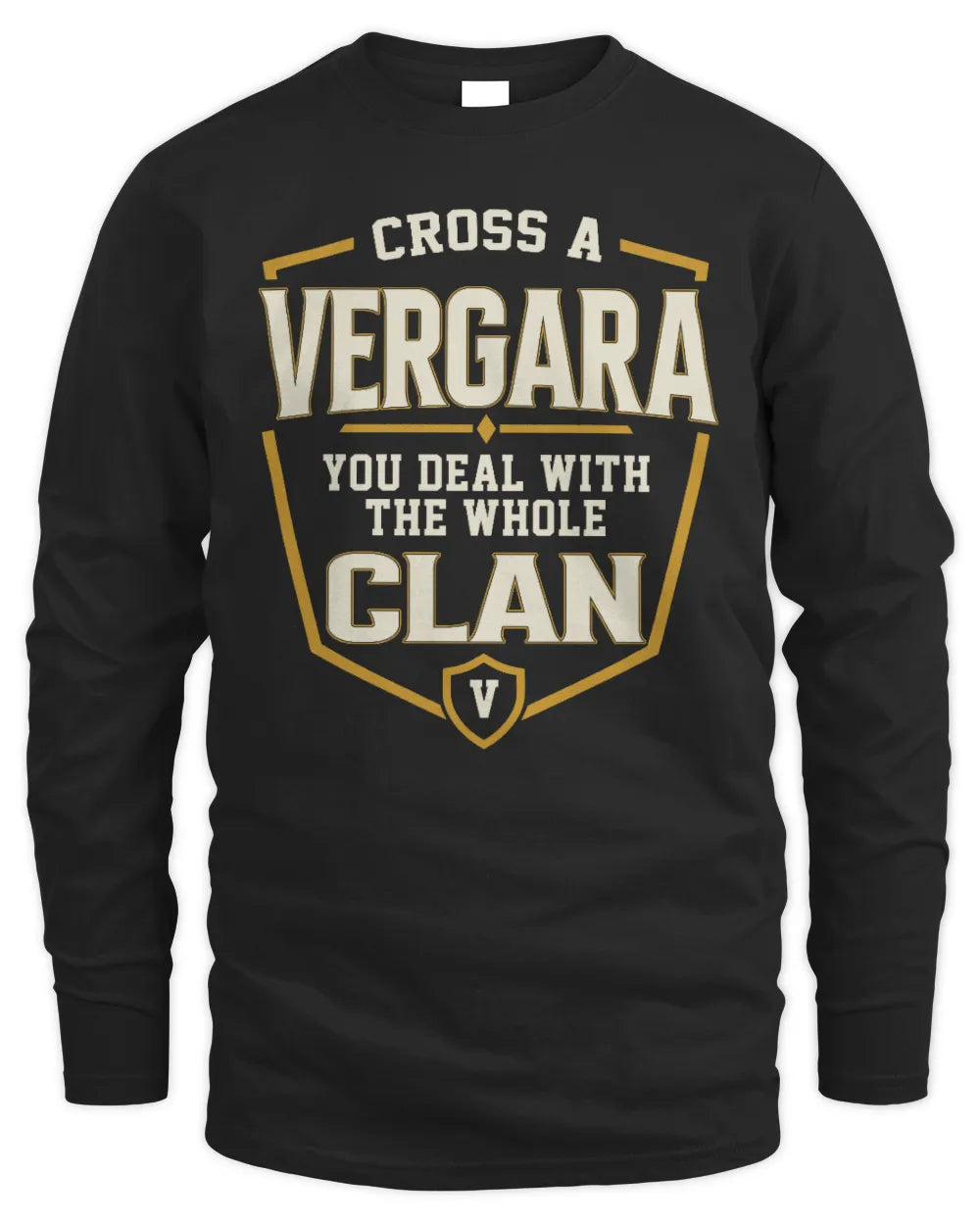 VERGARA NT1-K008 Cross A/An NAME, You Deal With the Whole Clan | Personalized Vintage T-Shirt - Men's Long Sleeved T-Shirt - Black