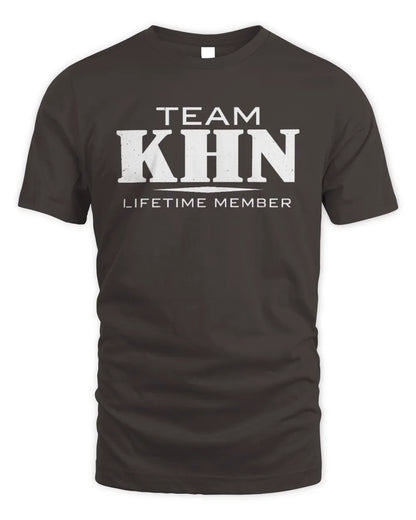 KHN BL62-K4-128 - Personalized “Team NAME Lifetime Member” - Unisex Standard T-Shirt - Dark Chocolate