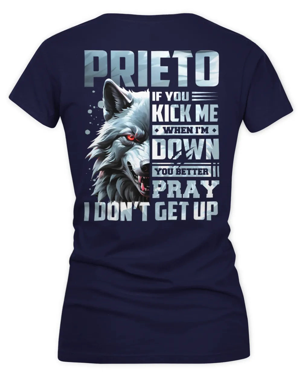 PRIETO AP62-K4-666 - Personalized Fierce Wolf Quote Apparel “If You Kick Me When I’m Down, You Better Pray I Don’t Get Up” - Women's V-Neck T-Shirt - Navy