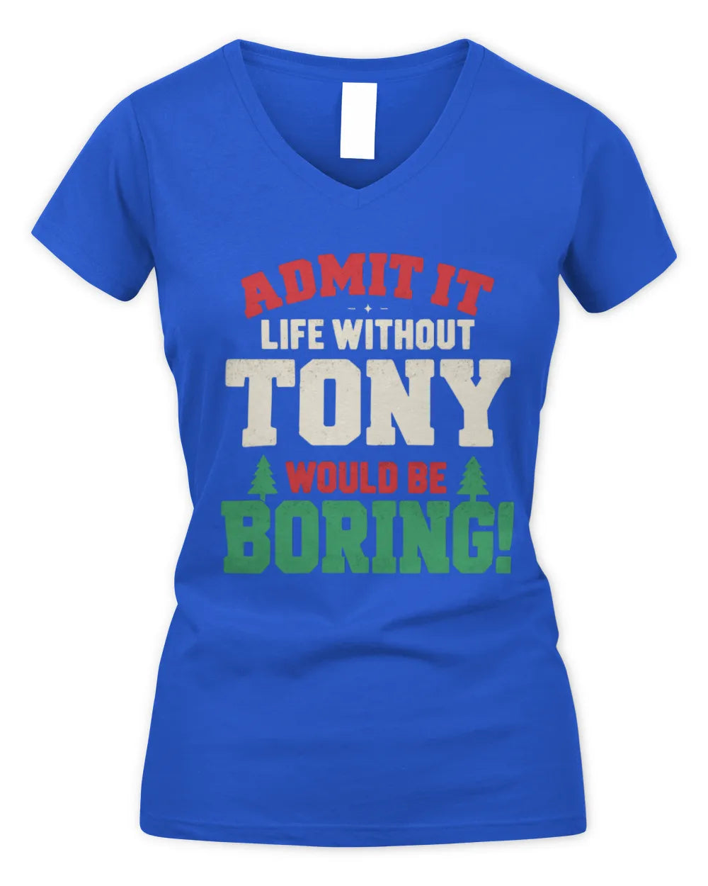TONY P5 TH08 Christmas T-Shirt – “Life Without NAME Would Be Boring” - Women's V-Neck T-Shirt - Royal