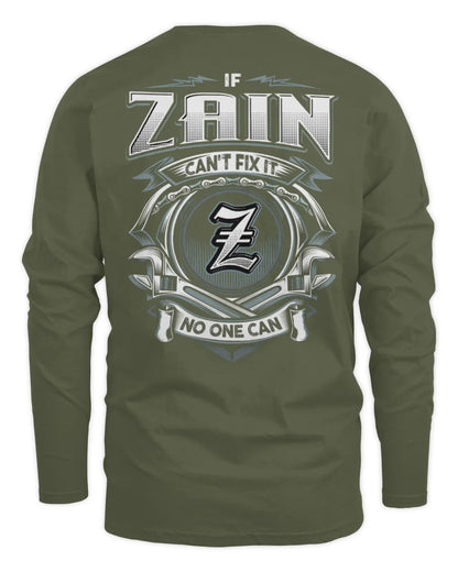 ZAIN AP81-K4-626 - Personalized Ahmed Quote Apparel “If Ahmed Can't Fix It, No One Can” - Men's Long Sleeved T-Shirt - Military Green
