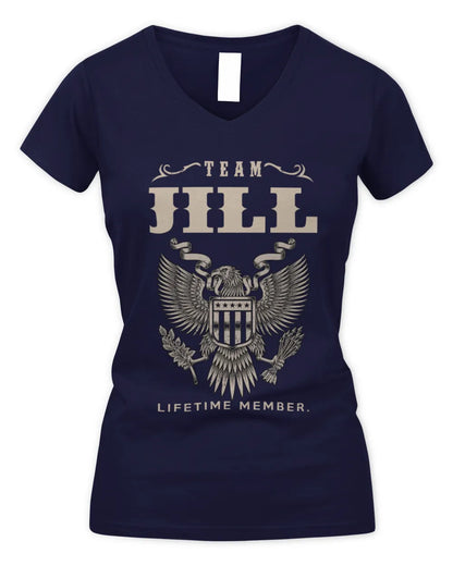 JILL TP06-K82 – Personalized Classic Style Apparel “Team NAME Lifetime Member” - Women's V-Neck T-Shirt - Navy