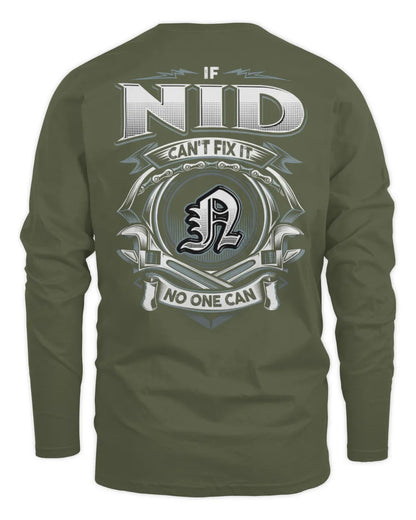 NID AP81-K4-626 - Personalized Ahmed Quote Apparel “If Ahmed Can't Fix It, No One Can” - Men's Long Sleeved T-Shirt - Military Green