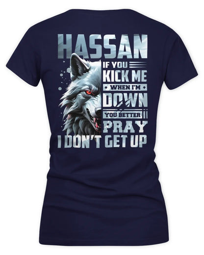 HASSAN AP62-K4-666 - Personalized Fierce Wolf Quote Apparel “If You Kick Me When I’m Down, You Better Pray I Don’t Get Up” - Women's V-Neck T-Shirt - Navy