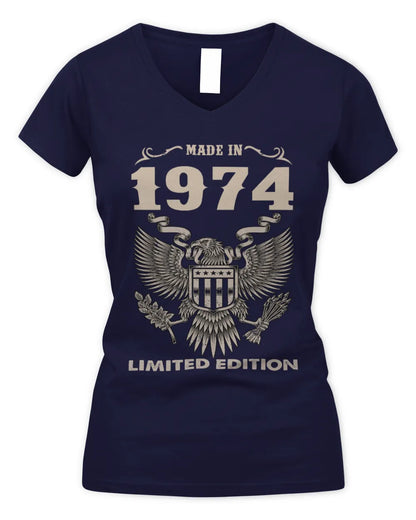 1974 HH89-K2 – Classic Birth Year Limited Edition T-Shirt - Women's V-Neck T-Shirt - Navy