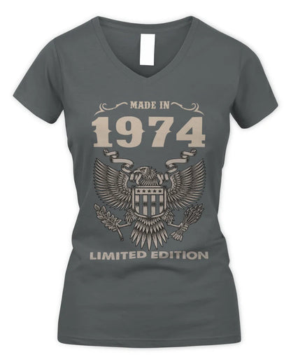 1974 HH89-K2 – Classic Birth Year Limited Edition T-Shirt - Women's V-Neck T-Shirt - Charcoal