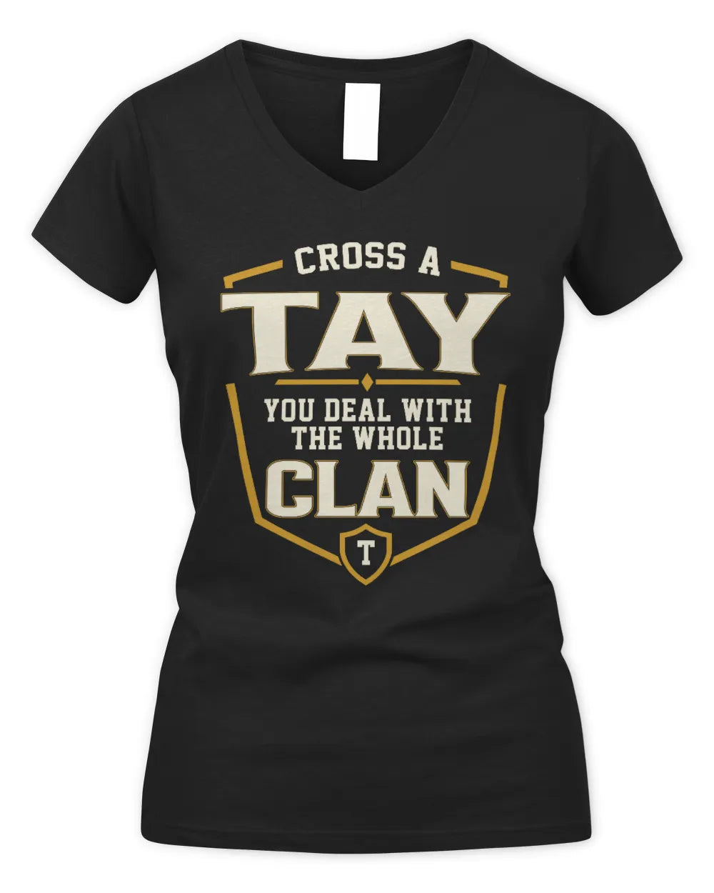 TAY NT1-K008 Cross A/An NAME, You Deal With the Whole Clan | Personalized Vintage T-Shirt - Women's V-Neck T-Shirt - Black