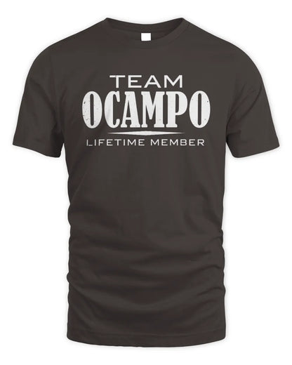 OCAMPO BL62-K4-128 - Personalized “Team NAME Lifetime Member” - Unisex Standard T-Shirt - Dark Chocolate