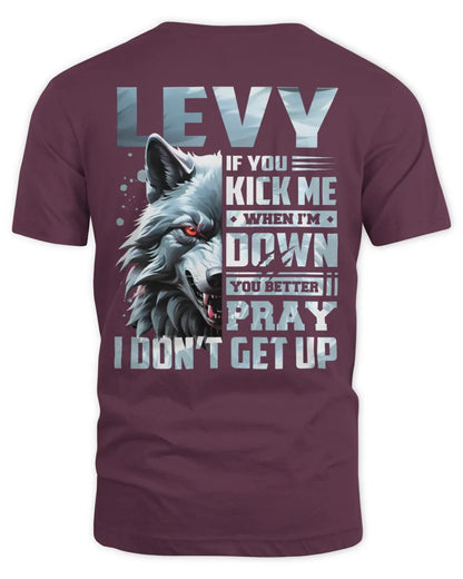 LEVY AP62-K4-666 - Personalized Fierce Wolf Quote Apparel “If You Kick Me When I’m Down, You Better Pray I Don’t Get Up” - Unisex Standard T-Shirt - Maroon