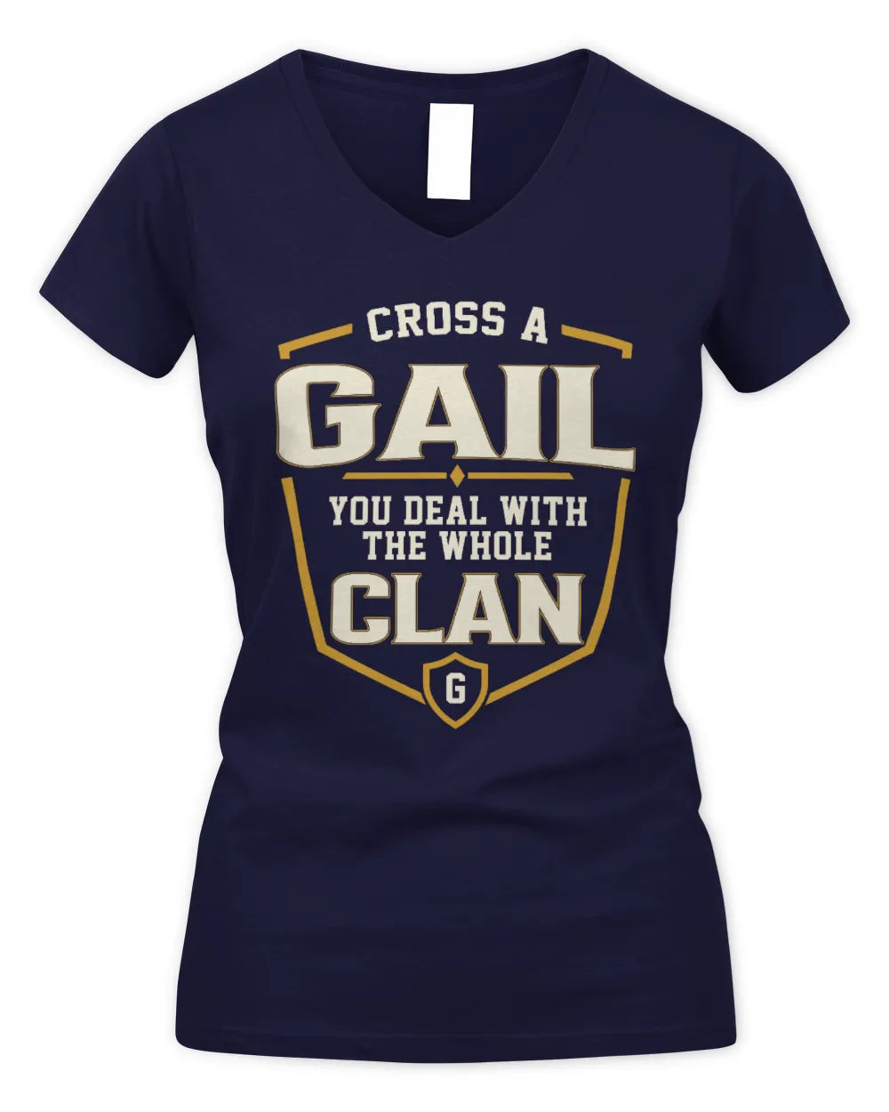GAIL NT1-K008 Cross A/An NAME, You Deal With the Whole Clan | Personalized Vintage T-Shirt - Women's V-Neck T-Shirt - Navy